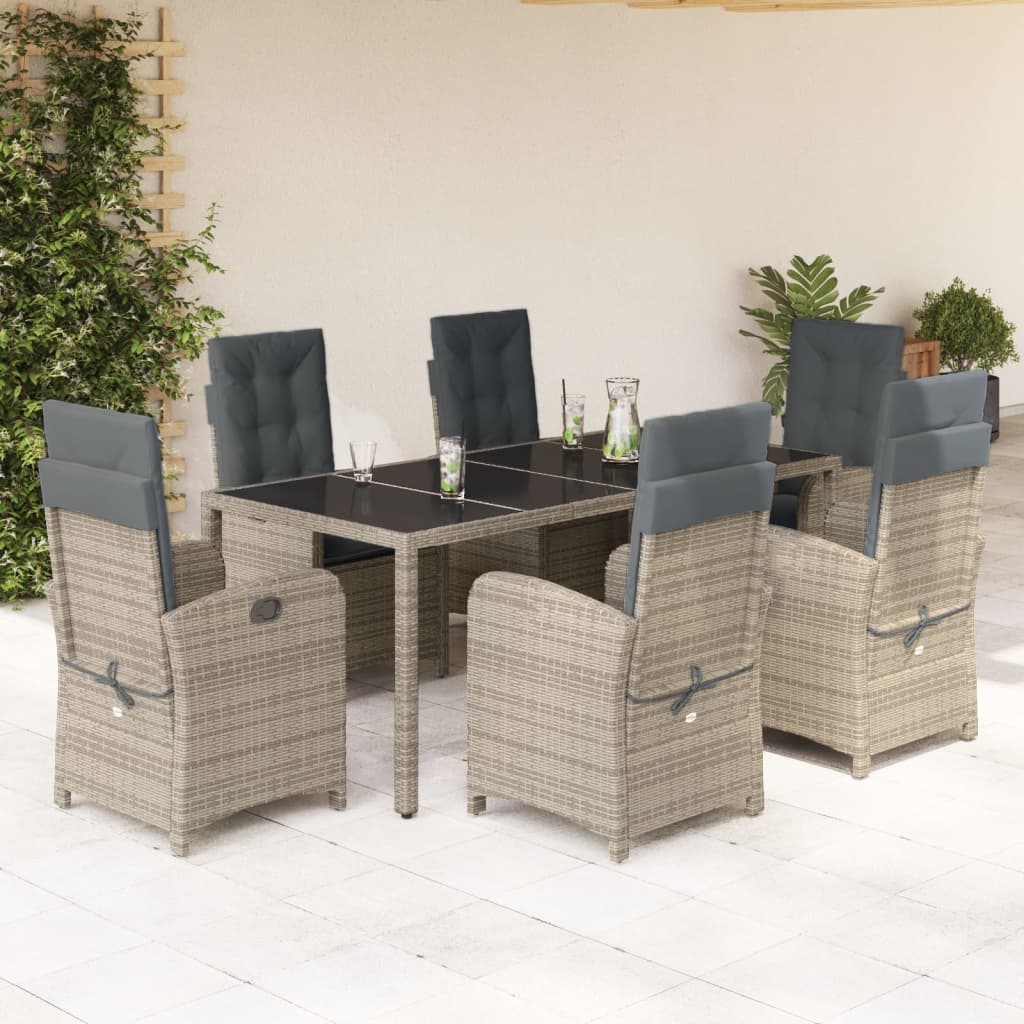 7-tlg. Garten-Essgruppe mit Kissen Grau Poly Rattan